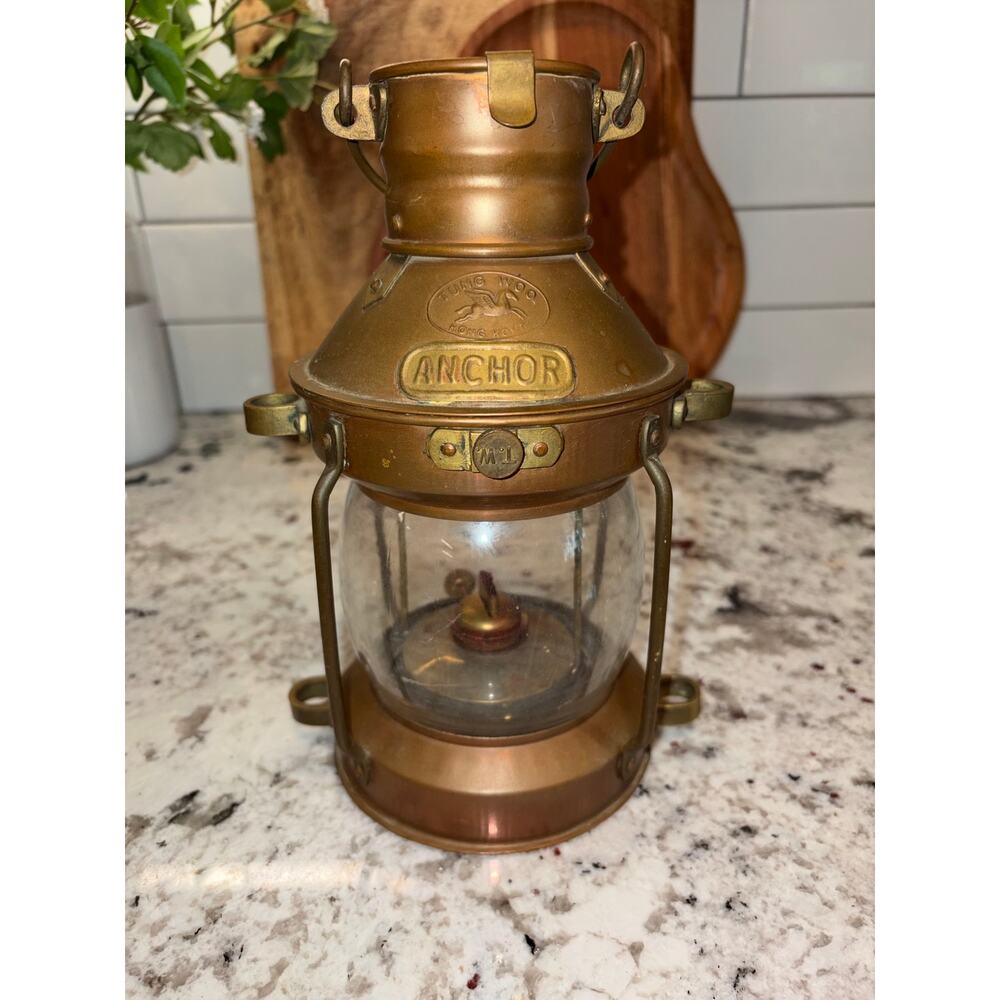 Vintage Tung Woo Anchor Brass Nautical Ship Lantern Hong Kong